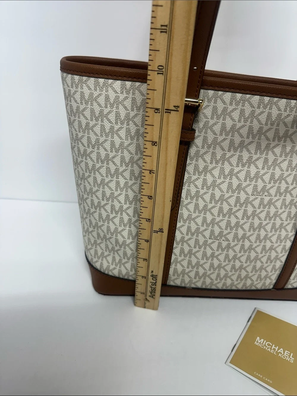 Michael Kors Beige Signature Canvas Tote with Brown Trim